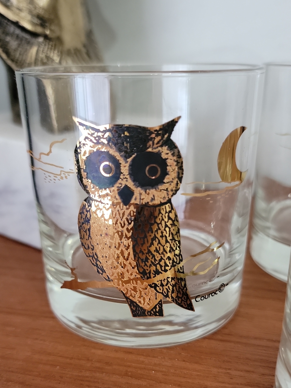 Vintage MCM Couroc Owl Barware Set Of 8
